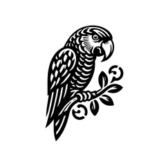 Obraz premium Parrot perched on a branch, isolated on white background