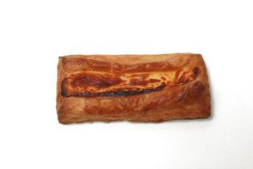 Bread with cheese topping, fresh out of the oven, isolated on a white background