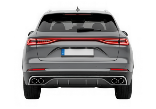 Photo of rear view of a grey luxury suv car isolated on transparent background