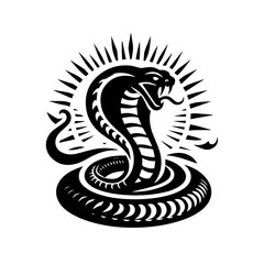 Fototapeta premium Black cobra snake with open hood and radiating sun