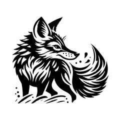 Stylized black and white fox illustration isolated on white background