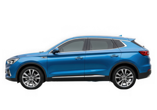 Photo of modern blue suv car isolated on transparent background