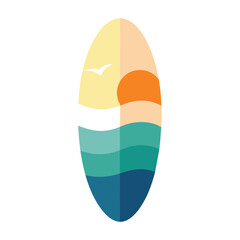 Minimalist coastal seascape with a bright sun setting over calm blue ocean waters