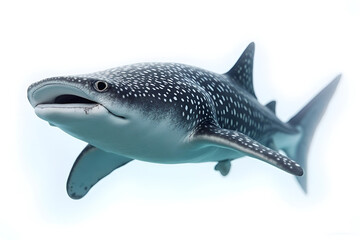 Fototapeta premium cartoon illustration of a great white shark swimming in blue water.