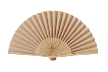 Beige paper fan, closed, centered, and isolated