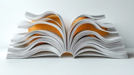 Open Book with Pages Curled and Bright Yellow Background