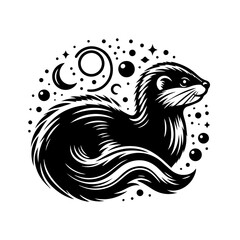 Stylized illustration of a ferret with a starry background
