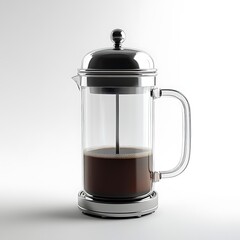 Elegant French Press Coffee Maker with Rich Brew on White Backdrop for Morning Rituals and Gourmet Coffee Preparation
