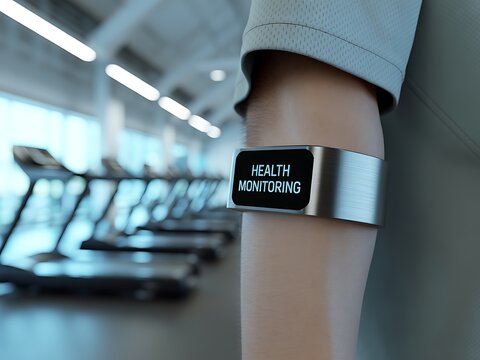 Person wearing health monitoring device in gym fitness tracker