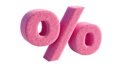 Pink fuzzy percentage symbol isolated on transparent background