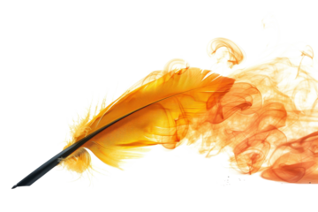 Creative feather with orange hues and smoke, symbolizing inspiration and imagination
