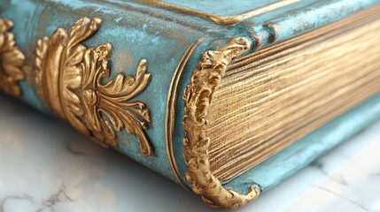 Vintage Book Cover with Ornate Gold Detailing and Blue Background