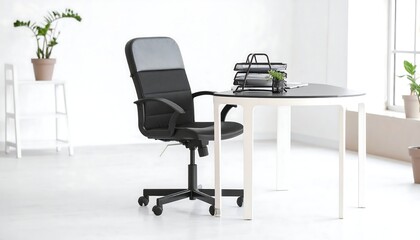 Modern Office Setup with Ergonomic Chair and Minimalist Desk