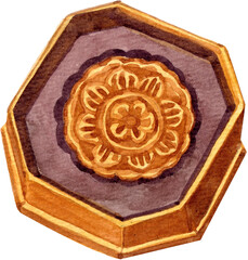 Watercolor Illustration of Mooncake Dessert