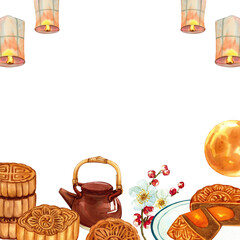 Watercolor Illustration of Mooncake Dessert