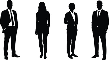 Silhouettes of professional men and women standing together