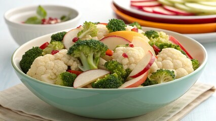 Fresh broccoli and cauliflower salad with apple slices perfect for any healthy meal or gathering