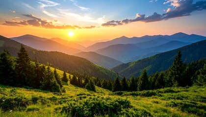 Sunset over mountain range