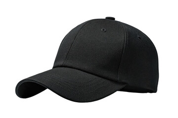 Plain black baseball cap angled on a dark background