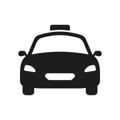 Taxi Front View Solid Icon. Urban Transportation, Taxi Service, And Ride-Hailing Silhouette Symbol. Vehicle And Commuting Concept. Isolated Vector Illustration