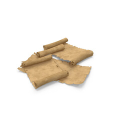 Old Scroll Papers Isolated on Transparent Background