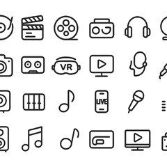 music icons set, Media and Entertainment Vector Icons &ndash; Line Style