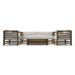 Modern Wooden Sofa Set with Cushions Isolated on Transparent Background
