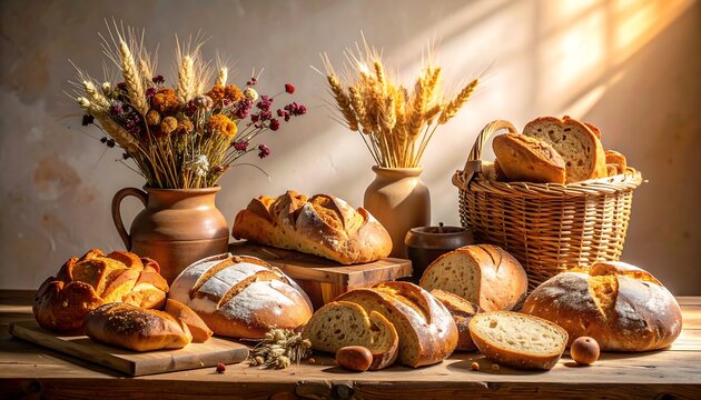Variety of artisan breads displayed