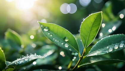 ethereal dance of moisture sunlight and natural world is encapsulated in exquisite allure of dew drops delicately embracing vibrant emerald foliage