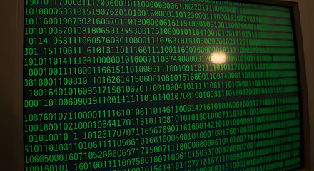 Immersive digital stream of glowing green binary code cascading across a dark screen, perfect for tech, data, or cybersecurity themes