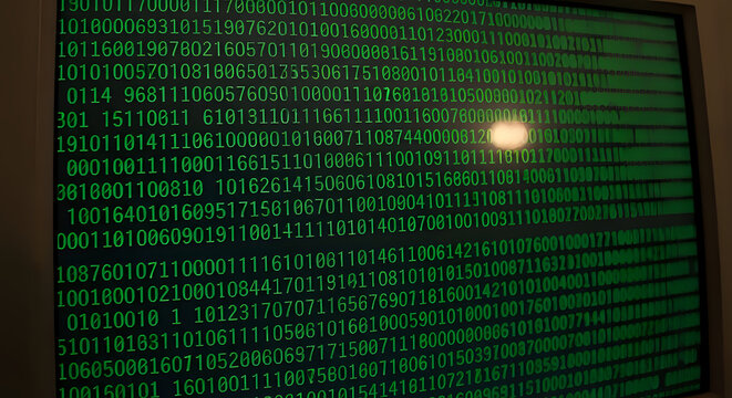 Immersive digital stream of glowing green binary code cascading across a dark screen, perfect for tech, data, or cybersecurity themes