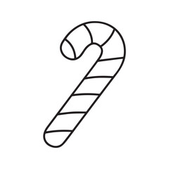 Candy cane outline for coloring. Simple striped Christmas sweet, holiday symbol. Black line art vector illustration, printable template isolated on a white background.
