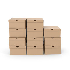 Stack of Cardboard Storage Boxes Isolated on Transparent Background