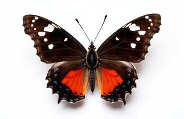 Obraz premium Colorful butterfly with open wings displaying intricate patterns and vibrant orange, black, and white colors