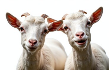 Obraz premium Two playful baby goats facing forward with curious expressions and soft white fur