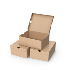 Cardboard Storage Boxes with One Open Lid Isolated on Transparent Background
