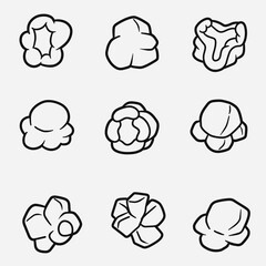 set of popcorn with outline style good for icon, symbol, element design, coloring book, etc