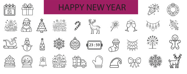 Happy new year celebration icons collection