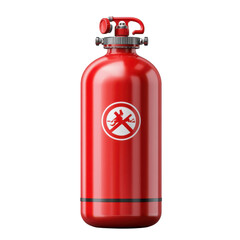 Obraz premium Red fire extinguisher with safety label, emergency equipment for fire protection and suppression, safety compliance for home and industrial environments on transparent background