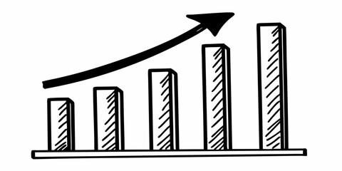 Hand drawn bar graph showing upward trend with arrow indicating growth and positive financial progress