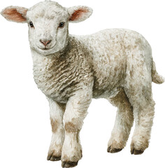 Fototapeta premium Adorable fluffy white lamb standing on a transparent background looking at the camera