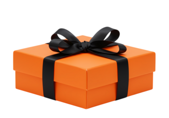 Orange Gift Box with Black Ribbon: Festive Present Packaging