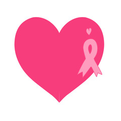 heart icon with pink ribbon breast cancer