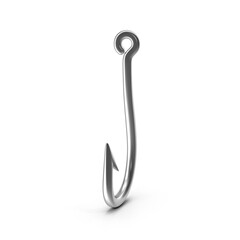 Single Metal Fishing Hook Isolated on Transparent Background