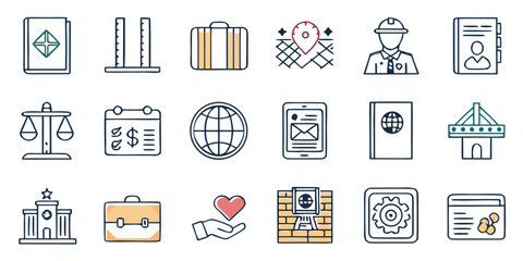 Fototapeta premium Editable Outline Vector Icons of Logistics, Warehousing, and Industrial Operations