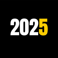 2025 in black background and in combination of white and yellow colour ,2025 gold for happy new year and holiday