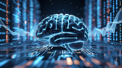 human head with binary code