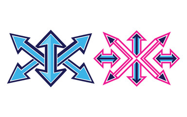 Obraz premium Geometric Dual-Tone Arrows in Blue and Pink – Symmetrical Vector Illustration 