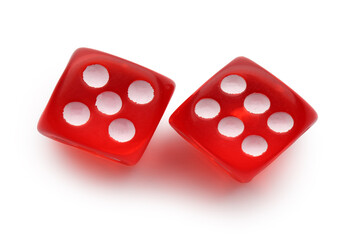 Red game dices isolated on white background