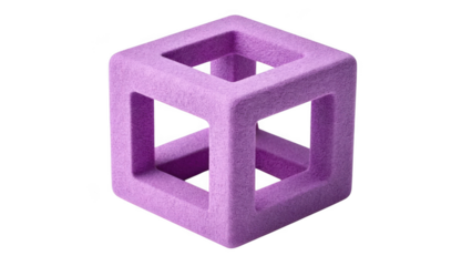 Purple impossible cube sculpture isolated on transparent background